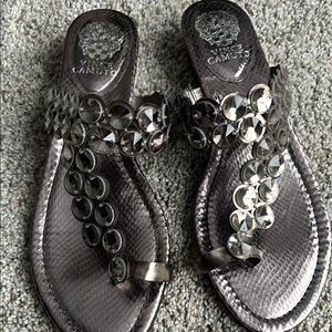 Vince Camuto Silver Embellished Sandals T-Strap